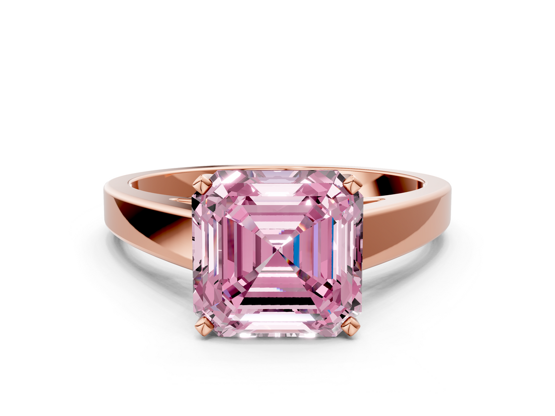 Rose gold Fancy Pink Asscher  Solitaire Engagement Ring with Four-Prong Setting and Tapered Band_20