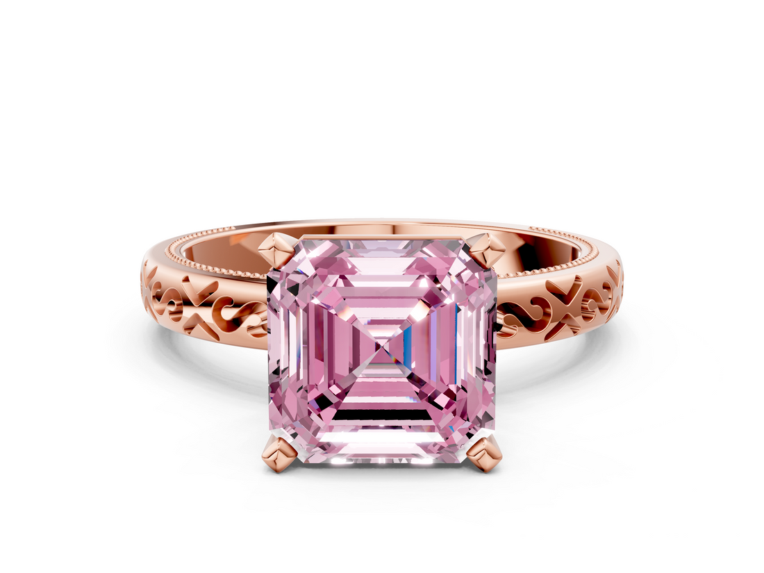 Rose gold Fancy Pink Asscher  Solitaire Engagement Ring with Scrollwork Band and Four-Prong Setting_18