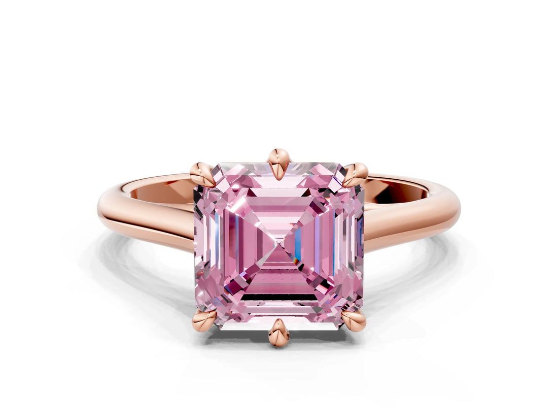 Rose gold Fancy Pink Asscher  Solitaire Engagement Ring with Six-Prong Setting and Classic Band 1