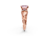 Rose gold Fancy Pink Asscher  Solitaire Filigree Engagement Ring with Halo and Prong Setting_18