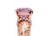 Rose gold Fancy Pink Asscher  Solitaire Filigree Engagement Ring with Halo and Prong Setting_21