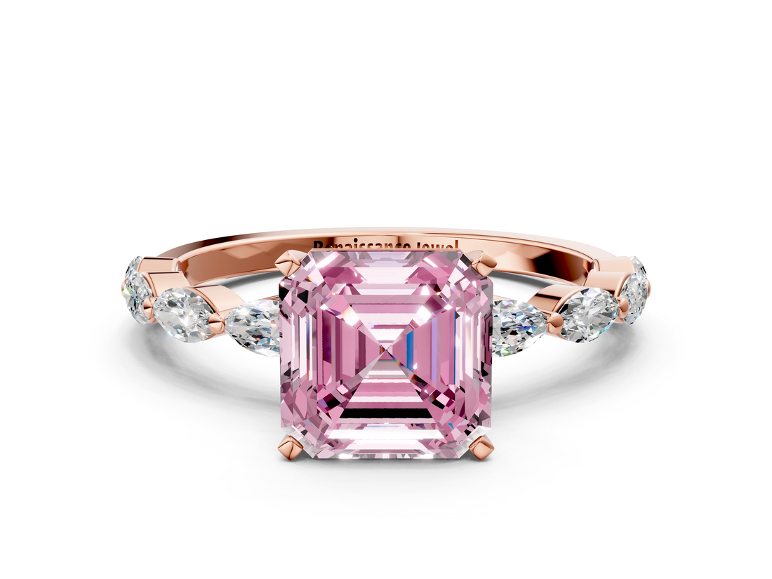 Rose gold Fancy Pink Asscher  Solitaire Marquise Side Stone Prong Setting Ring_17