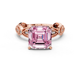 Rose gold Fancy Pink Asscher  Solitaire Milgrain Diamond Engagement Ring with Bezel and Marquise Band