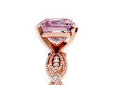 Rose gold Fancy Pink Asscher  Solitaire Milgrain Diamond Engagement Ring with Bezel and Marquise Band_5