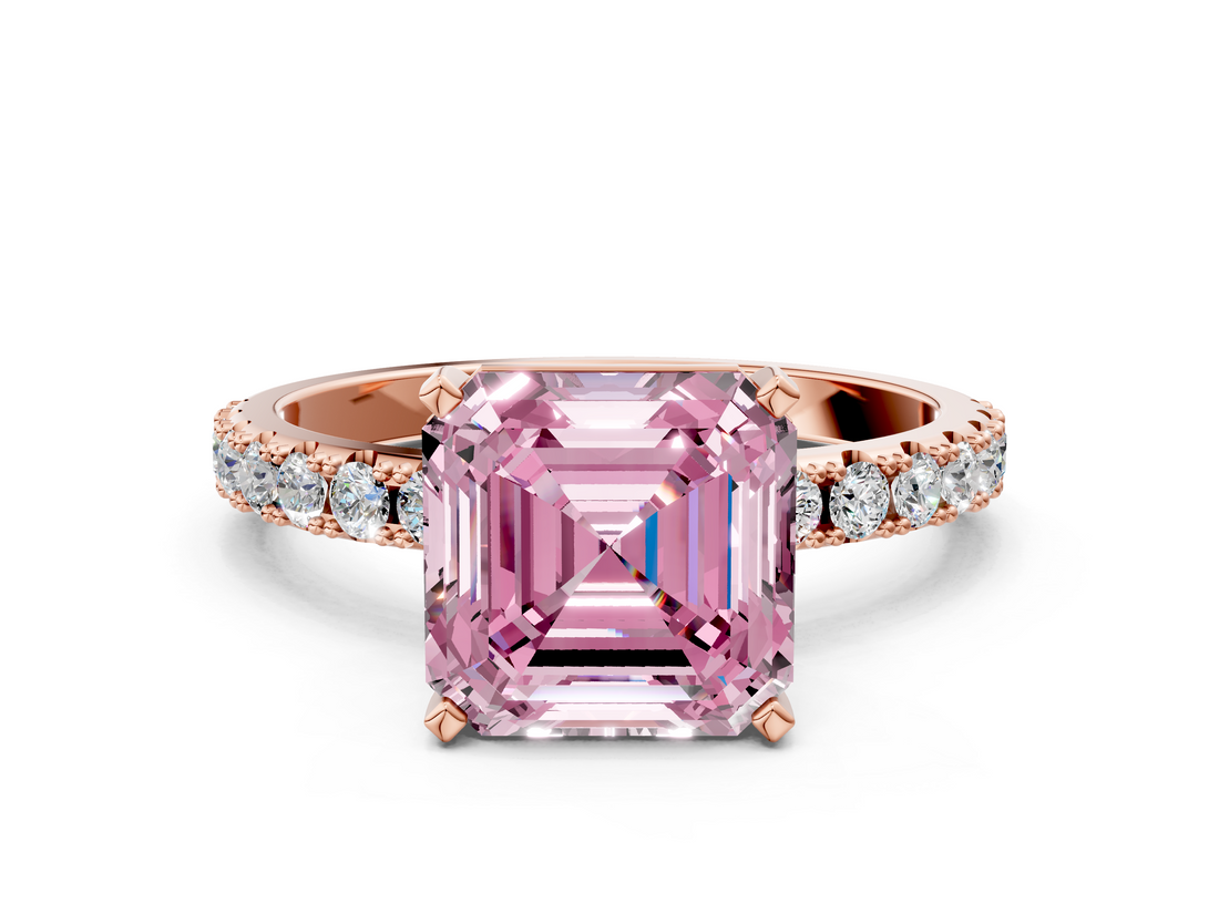 Rose gold Fancy Pink Asscher  Solitaire Pavé Band with Four-Prong Setting_17