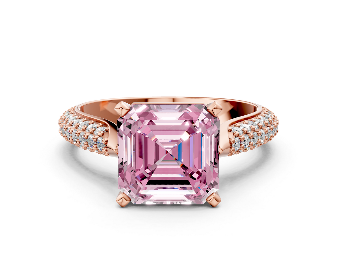 Rose gold Fancy Pink Asscher  Solitaire Pavé Diamond Engagement Ring with Four-Prong Setting_17