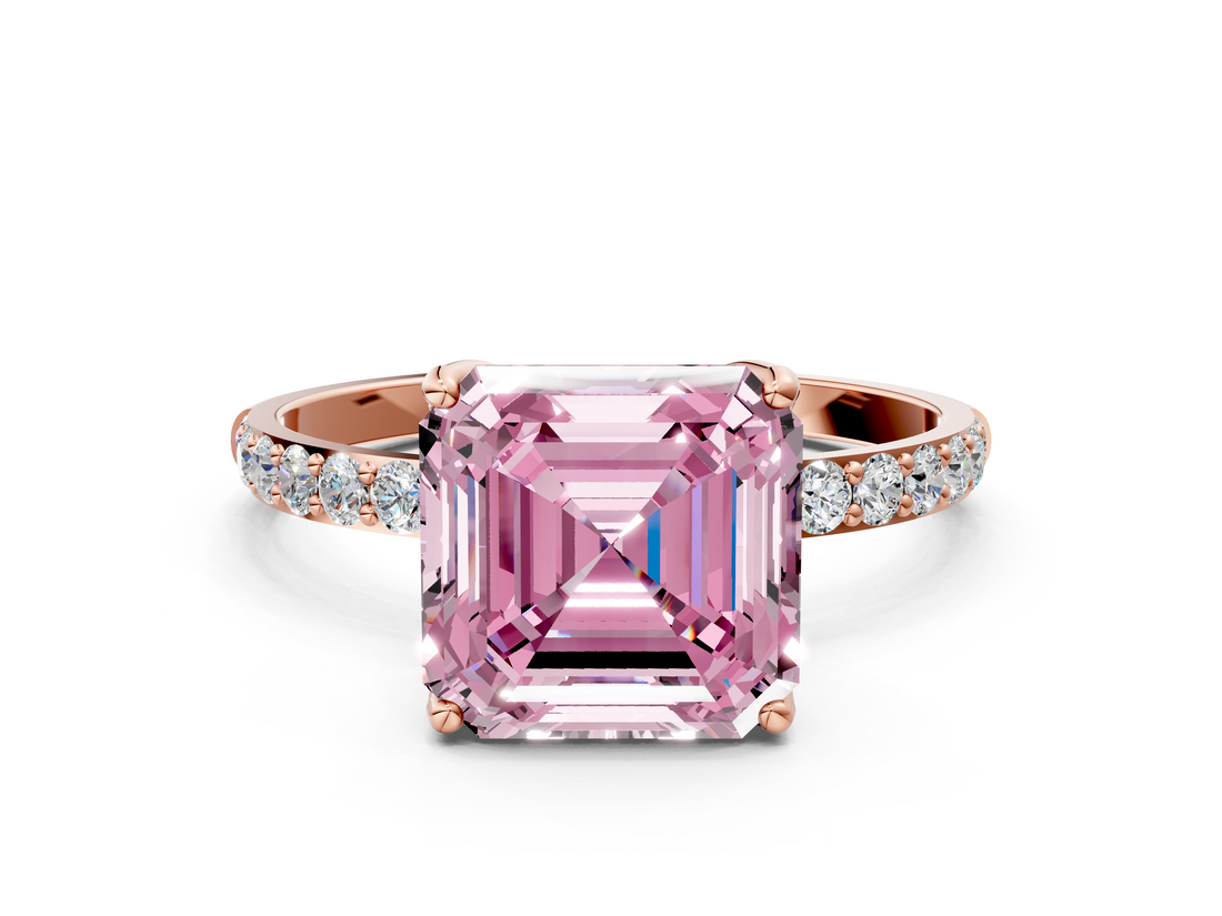 Rose gold Fancy Pink Asscher  Solitaire Pavé Diamond Engagement Ring with Four-Prong Setting_34