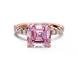 Rose gold Fancy Pink Asscher  Solitaire Pave Diamond Engagement Ring with Four-Prong Setting