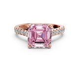 Rose gold Fancy Pink Asscher  Solitaire Pave Diamond Engagement Ring with Prong Setting
