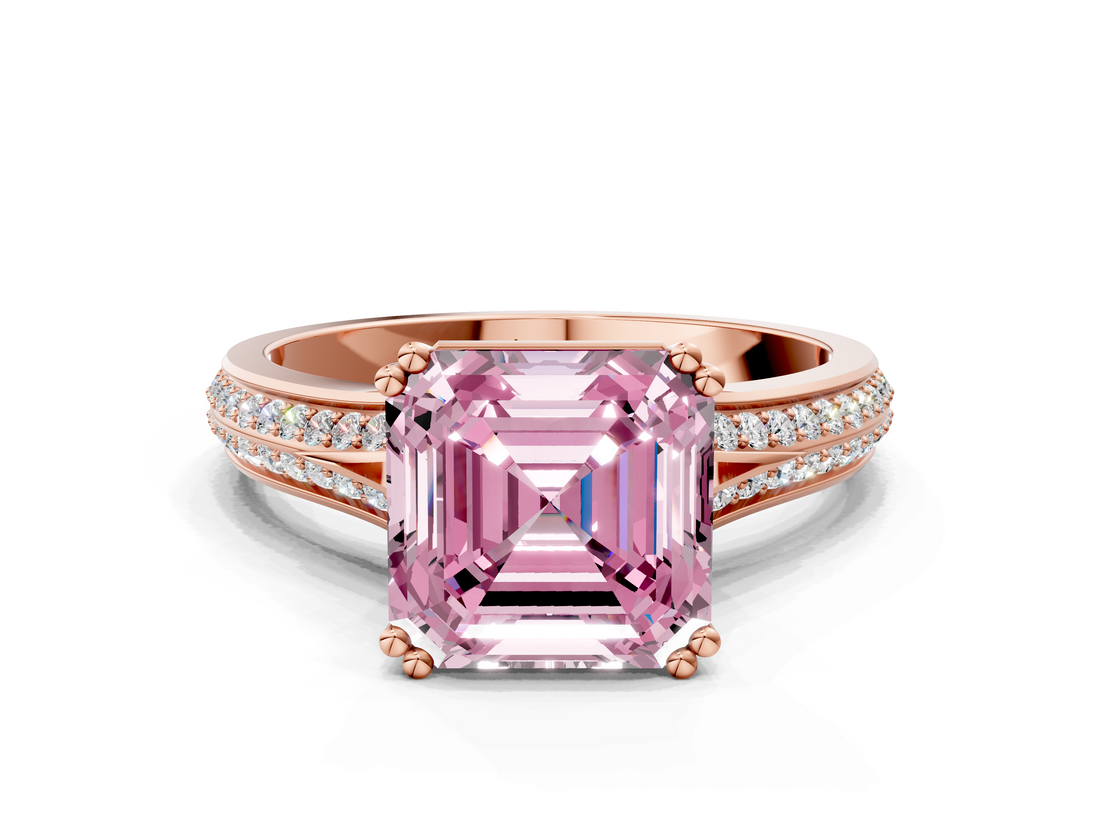 Rose gold Fancy Pink Asscher  Solitaire Pave Split Shank Engagement Ring with Six-Prong Setting_18