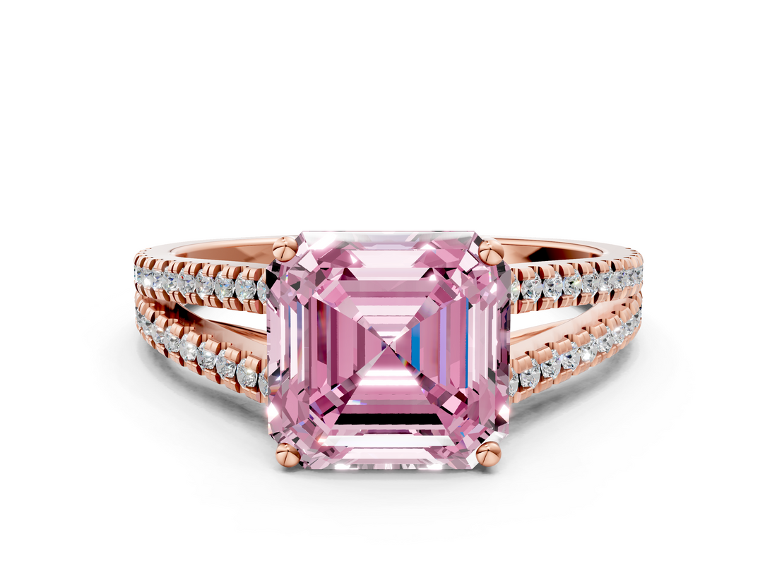 Rose gold Fancy Pink Asscher  Solitaire Split Shank Pavé Diamond Engagement Ring_17