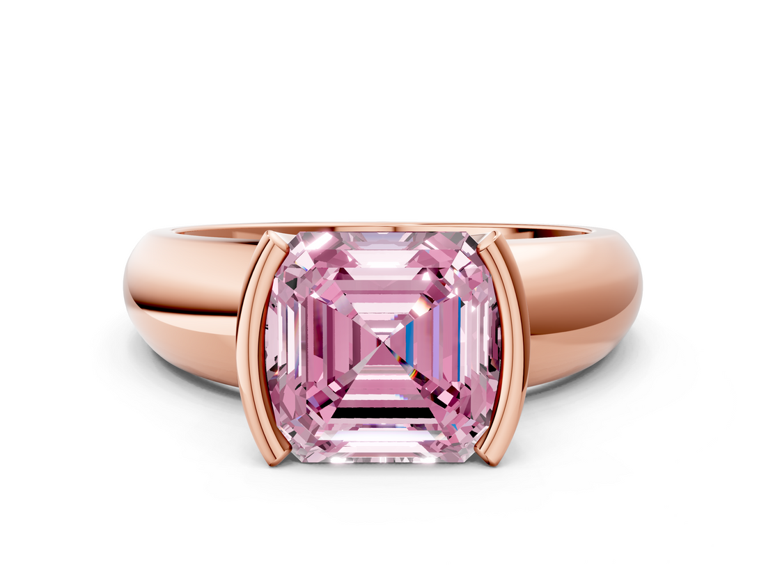 Rose gold Fancy Pink Asscher  Solitaire Tension Set Diamond Ring with Wide Band_54