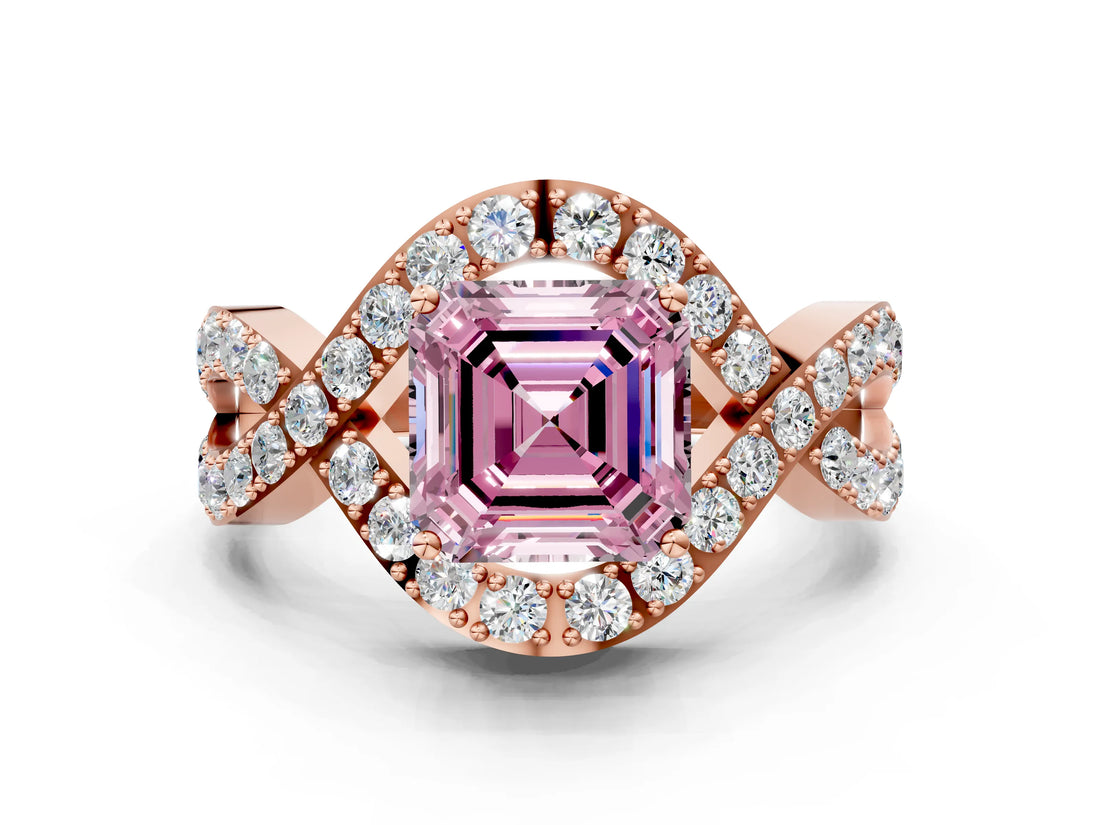 Rose gold Fancy Pink Asscher  Solitaire Twist Band Pavé Diamond Engagement Ring_15