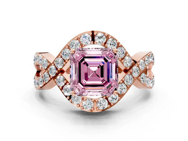 Rose Gold Asscher Cut Infinity Twist Engagement Ring Setting for Fancy Pink Center with Pave Ribbons