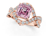 Rose gold Fancy Pink Asscher  Solitaire Twist Band Pavé Diamond Engagement Ring_16