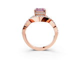 Rose gold Fancy Pink Asscher  Solitaire Twist Band Pavé Diamond Engagement Ring_18