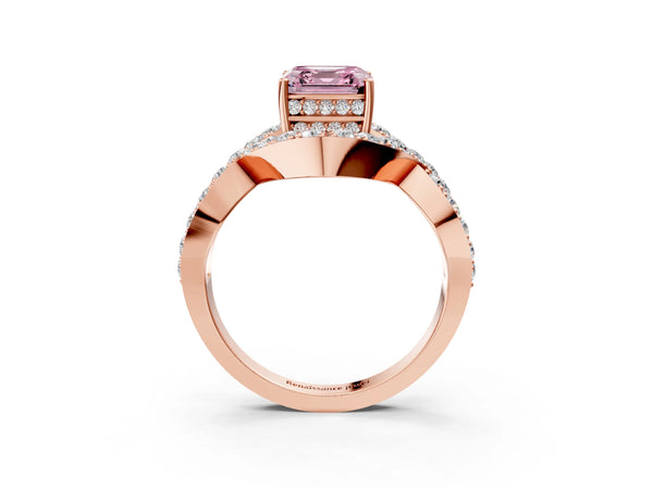 Rose Gold Asscher Cut Infinity Twist Engagement Ring Setting for Fancy Pink Center with Pave Ribbons