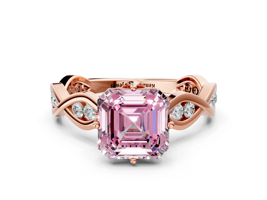 Rose gold Fancy Pink Asscher  Solitaire Twist Band with Leaf Prong Setting_27