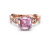 Rose gold Fancy Pink Asscher  Solitaire Twist Band with Leaf Prong Setting_27