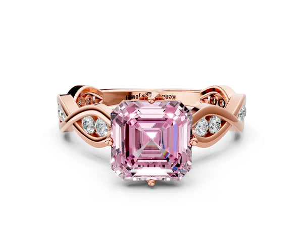 Rose Gold Asscher Cut Accented Twist Engagement Ring Setting for Fancy Pink Center