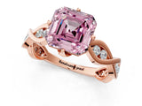 Rose gold Fancy Pink Asscher  Solitaire Twist Band with Leaf Prong Setting_28