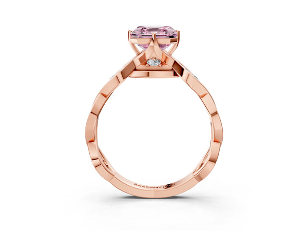 Rose Gold Asscher Cut Accented Twist Engagement Ring Setting for Fancy Pink Center