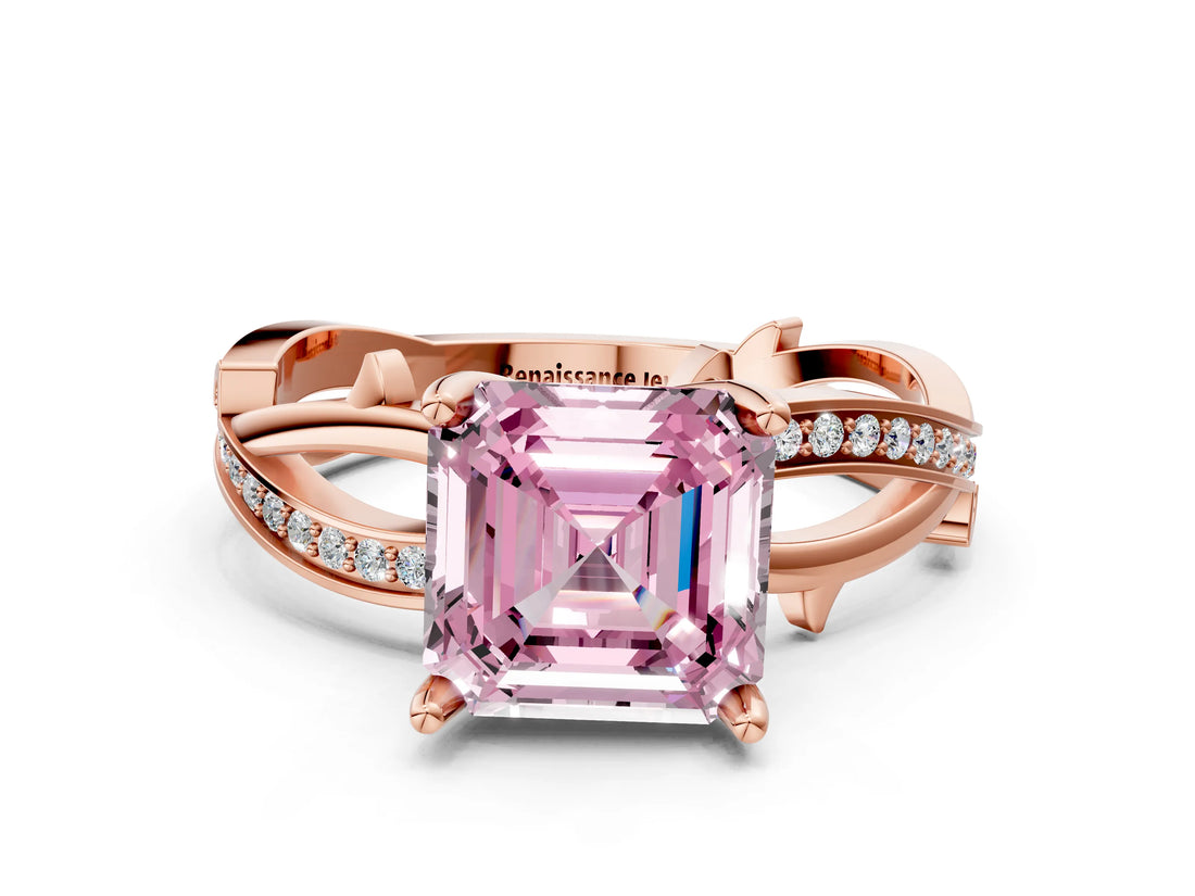 Rose gold Fancy Pink Asscher  Solitaire Twist Band with Pavé Accents and Four-Prong Setting_21