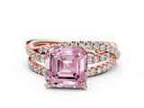 Rose gold Fancy Pink Asscher  Solitaire Twist Band with Pavé Setting and Four-Prong Setting
