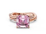 Rose gold Fancy Pink Asscher  Solitaire Twist Band with Pave Prong Setting_17
