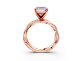 Rose gold Fancy Pink Asscher  Solitaire Twist Band with Pave Prong Setting_20