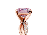 Rose gold Fancy Pink Asscher  Solitaire Twist Band with Pave Prong Setting_22
