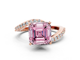 Rose gold Fancy Pink Asscher  Solitaire Twist Band with Pave Set Diamonds and Four-Prong Setting