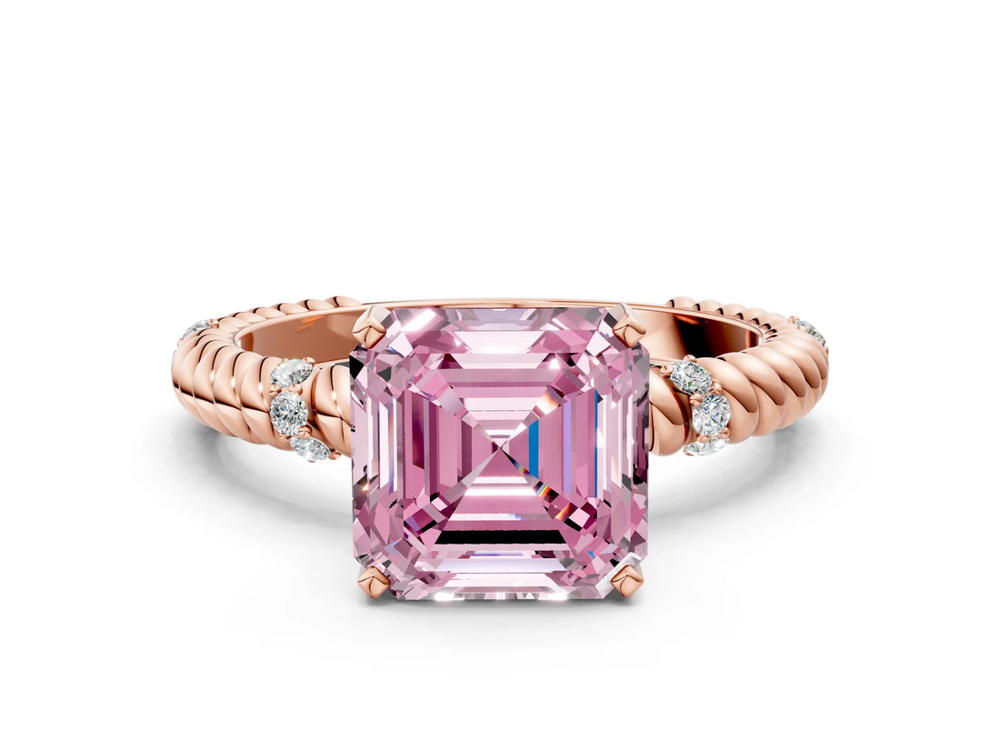 Rose gold Fancy Pink Asscher  Solitaire Twisted Band Prong Set Engagement Ring_46