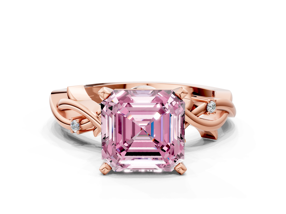 Rose gold Fancy Pink Asscher  Solitaire Twisted Band Prong Setting Ring