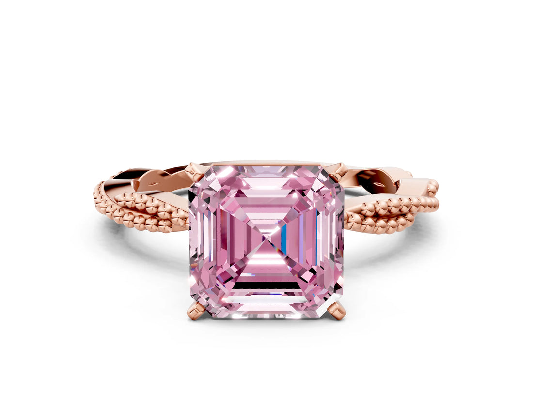Rose gold Fancy Pink Asscher  Solitaire Twisted Band with Bead Prong Setting_46