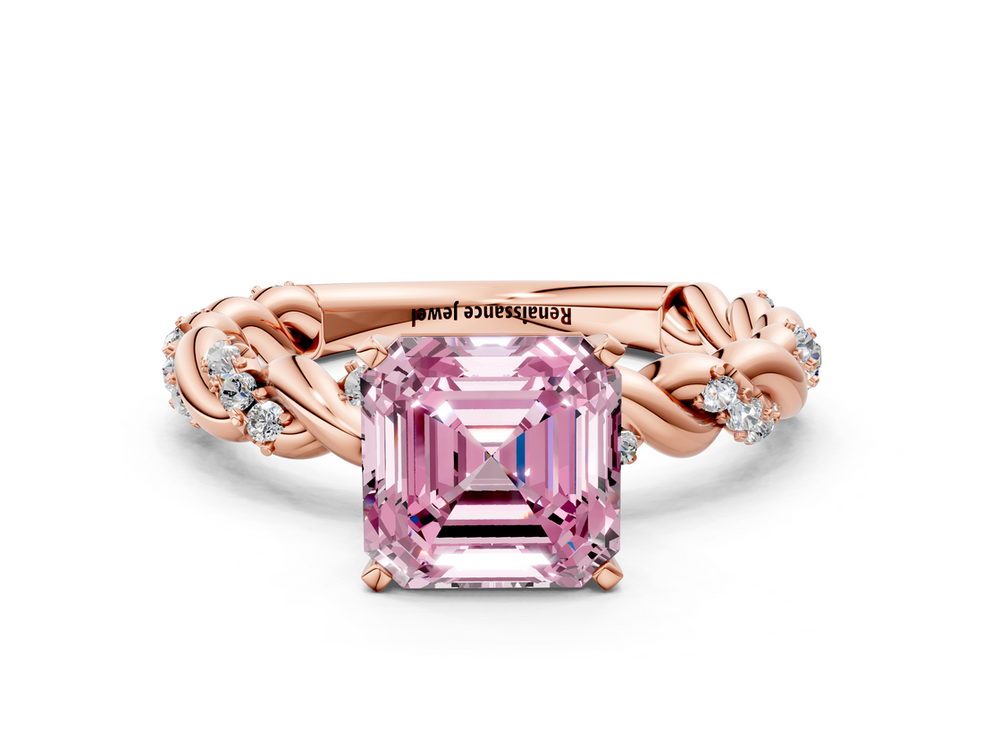 Rose gold Fancy Pink Asscher  Solitaire Twisted Band with Pavé Accents and Four-Prong Setting_20