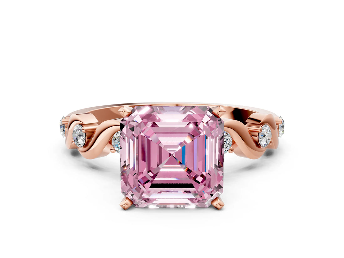Rose gold Fancy Pink Asscher  Solitaire Twisted Band with Prong Setting 1