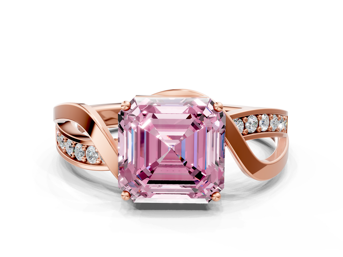 Rose gold Fancy Pink Asscher  Solitaire Twisted Band with Prong Setting_20