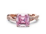 Rose gold Fancy Pink Asscher  Solitaire Twisted Pave Diamond Ring with Four-Prong Setting_114