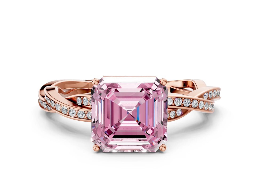 Rose gold Fancy Pink Asscher  Solitaire Twisted Pave Diamond Ring with Four-Prong Setting_24