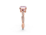 Rose gold Fancy Pink Asscher  Solitaire Twisted Pave Diamond Ring with Four-Prong Setting_26