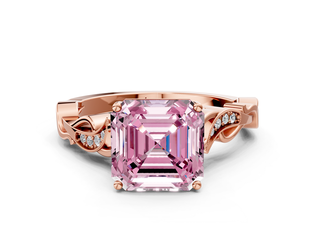 Rose gold Fancy Pink Asscher  Solitaire Vine Band with Milgrain Prong Setting_3