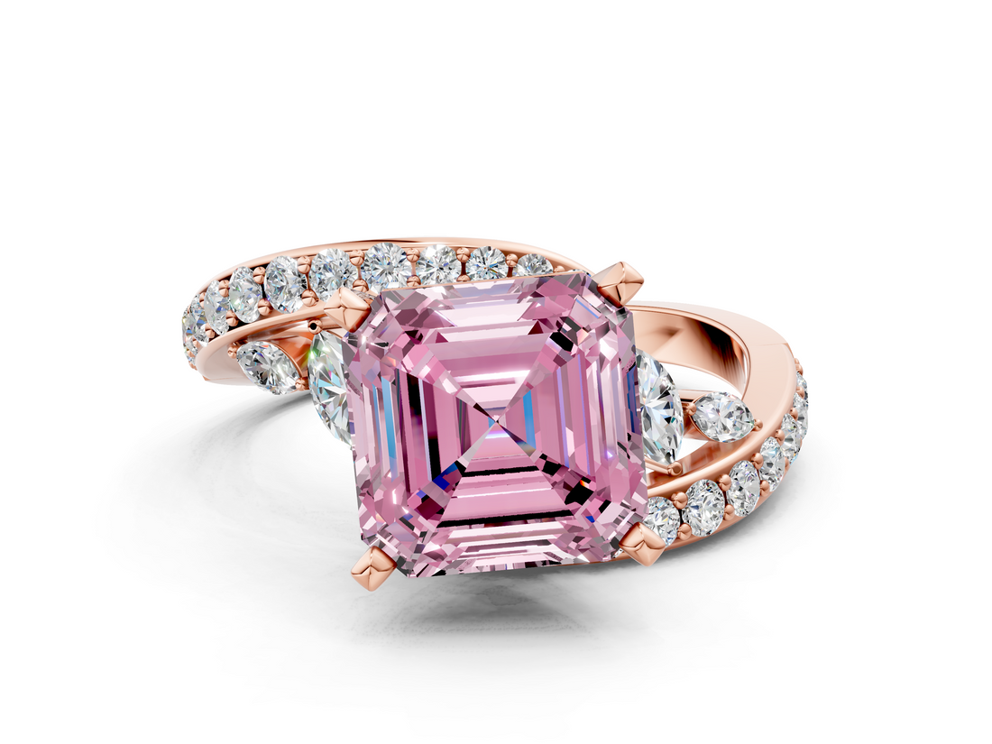 Rose gold Fancy Pink Asscher  Solitaire with Pavé Twist Band and Four-Prong Setting