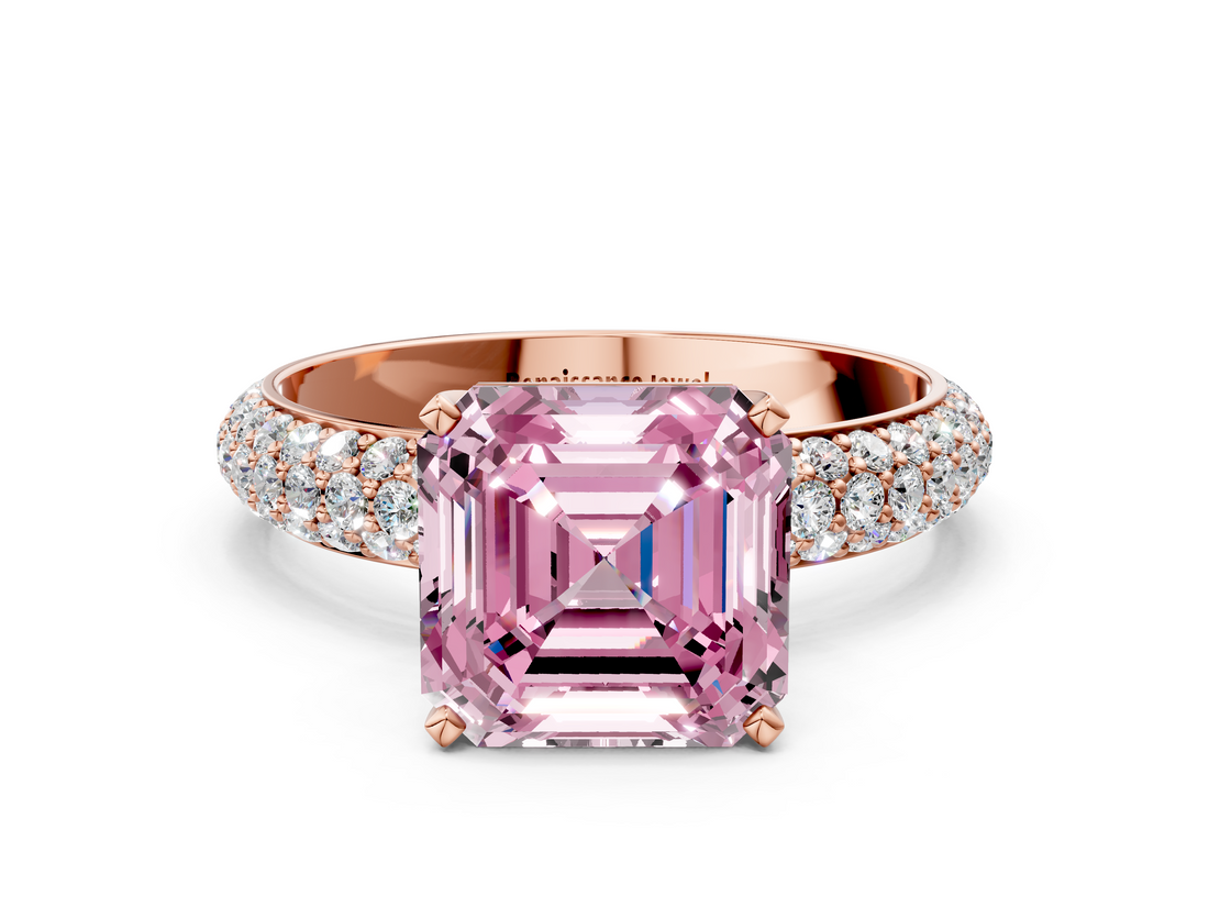 Rose gold Fancy Pink Asscher  Solitaire with Pave Band and Four-Prong Setting_21