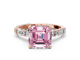 Rose gold Fancy Pink Asscher  Solitaire with Side Baguettes and Channel Set Band
