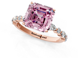 Rose gold Fancy Pink Asscher  Solitaire with Side Stones on a Pavé Band and Four-Prong Setting_1