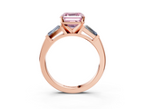 Rose gold Fancy Pink Asscher  Solitaire with Tapered Baguette Side Stones on a Classic Band with Four-Prong Setting_3