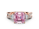 Rose gold Fancy Pink Asscher  Three-Stone Diamond Ring with Pavé Split Shank and Four-Prong Setting_17