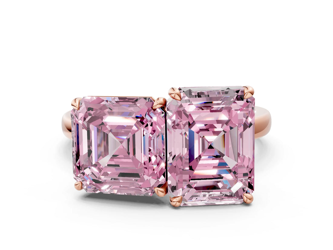 Rose gold Fancy Pink Asscher  and Emerald Cut Toi Moi Ring with Prong Setting_50