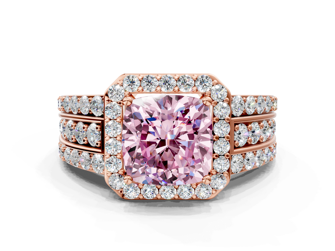 Rose gold Fancy Pink Cushion -Cut Halo Diamond Ring with Split Shank and Four-Prong Setting_87